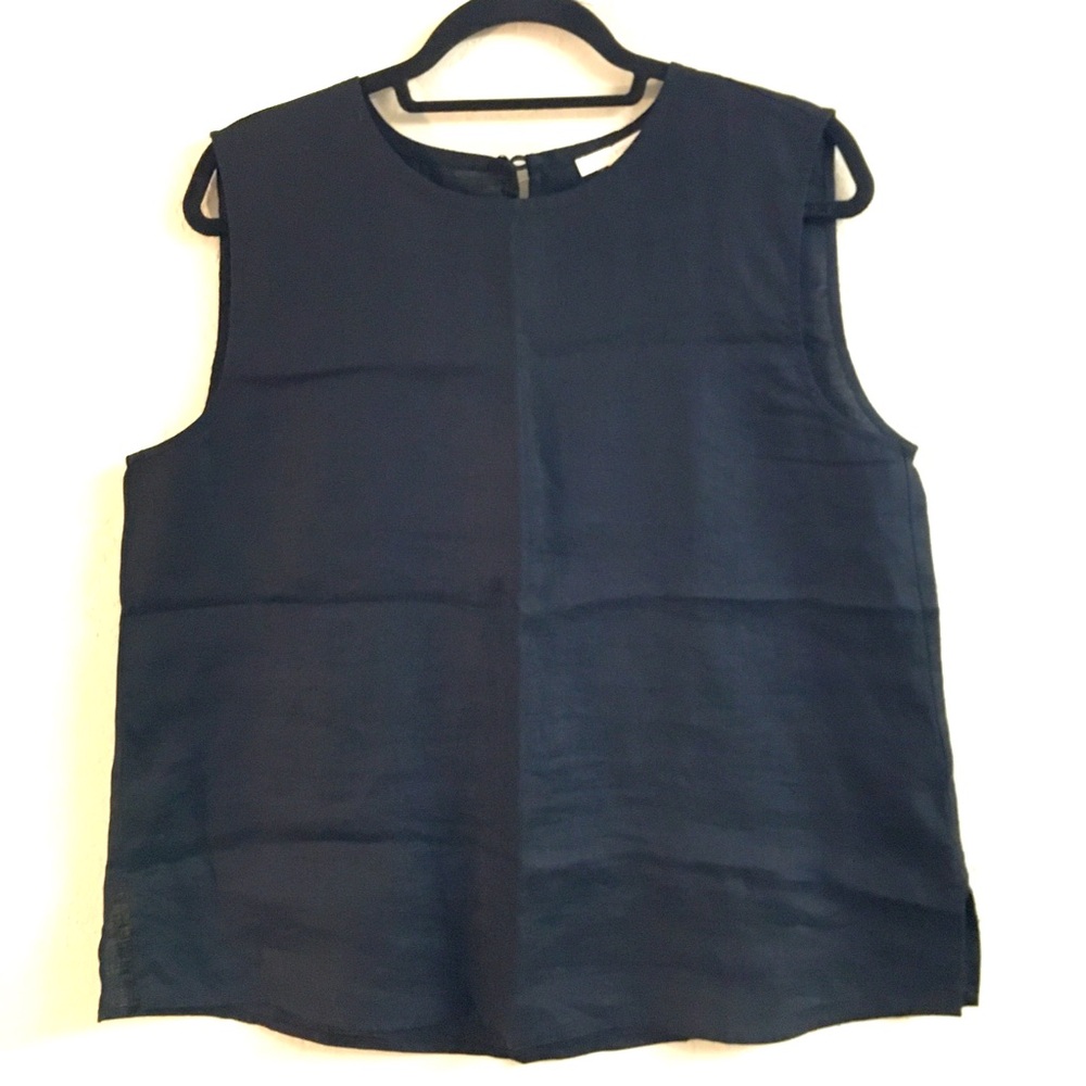 Eileen Fisher 100% Organic Linen Sleeveless Blouse Tunic Medium Black Lagenlook